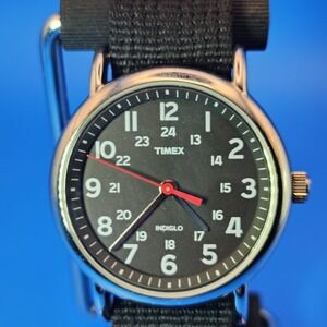 Vintage 1998 Timex Indiglo 38mm Men's Quartz Watch Black Dial With Nato Strap